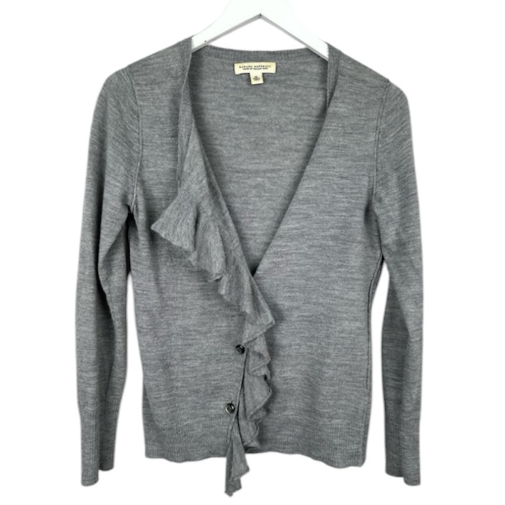 Banana Republic Gray Italian Yarn Ruffle Button Cardigan Sweater Medium